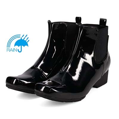 ソフトステップ SOFT STEP 雨の日も安心♪レイン対応ショートゴアブーツ BLACK-ENAMEL 23.0
