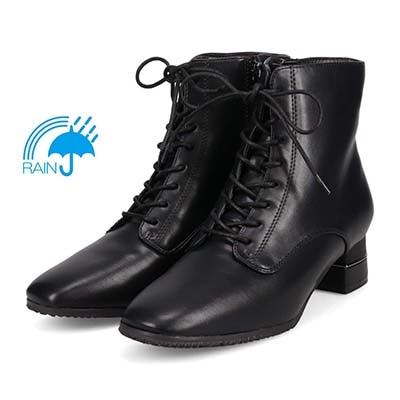 【撥水加工】テーン tehen メタルプレート入りのヒールがポイント♪トレンドアイテム・レースアップブーツ　TN1766A BLACK 23.0