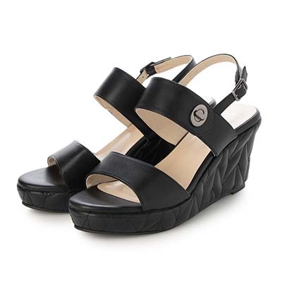 テーン tehen 高級感あふれる質感と、安定の7.5cmヒールで夏のお出かけをエレガントに。ウェッジサンダル　TN1808 BLACK 23.0