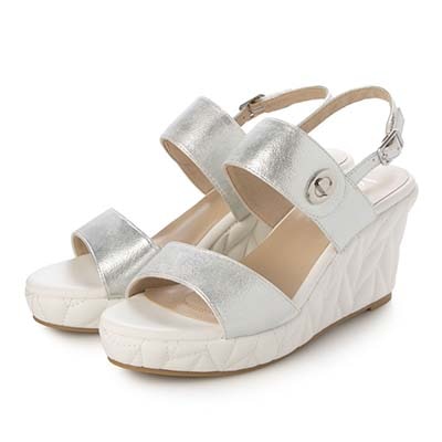 テーン tehen 高級感あふれる質感と、安定の7.5cmヒールで夏のお出かけをエレガントに。ウェッジサンダル　TN1808 SILVER 23.0