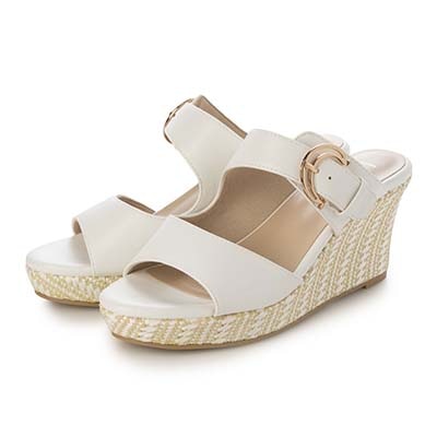 テーン tehen 旬の素材感とメタルパーツが織りなす、洗練された大人のリゾートスタイル。ウェッジ ミュールサンダル　TN1809 WHITE 23.0