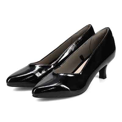 テーン tehen　ふんわりスポンジインソール♪ どんなシーンにも活躍できる 万能デザイン  Vカットベーシックパンプス TN5501 BLACK-ENAMEL 23.0