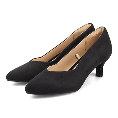 テーン tehen　ふんわりスポンジインソール♪ どんなシーンにも活躍できる 万能デザイン  Vカットベーシックパンプス TN5501 BLACK-SILKY 23.0