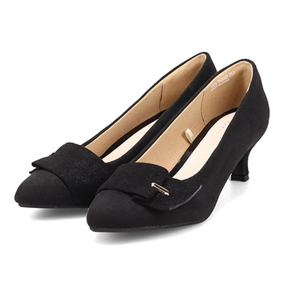 テーン tehen ふんわりスポンジインソール♪シンプルリボンが上品なアーモンドトウ・パンプス TN5502 BLACK-SILKY 23.0
