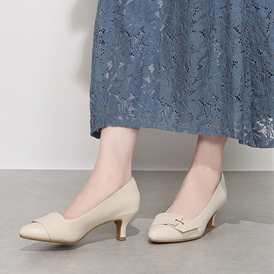 テーン tehen ふんわりスポンジインソール♪シンプルリボンが上品なアーモンドトゥ・パンプス TN5502 IVORY 23.0