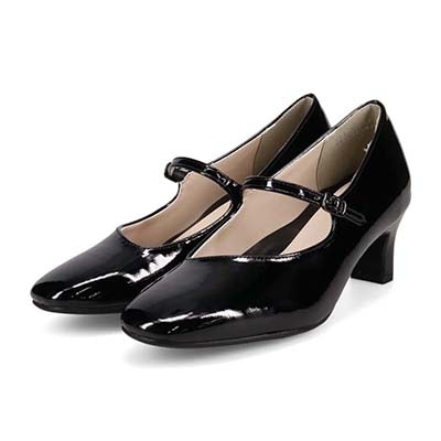 テーン tehen 甲ストラップ付　5.5cmヒールベーシックパンプス　TN5514 BLACK-ENAMEL 23