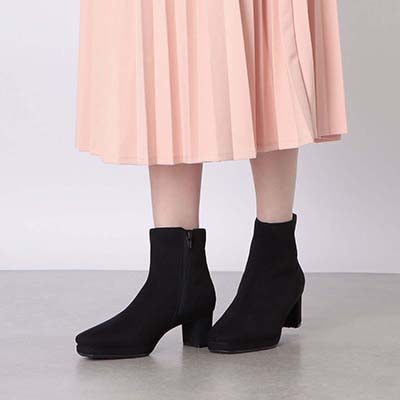 【撥水加工】テーン tehen  太ヒール×厚底で歩きやすく、きれいめにもカジュアルにも◎  ショートブーツ　TN6703 BLACK-SILKY 23.0