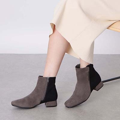 【撥水加工】テーン tehen スクエアトゥショートブーツ｜きらり金具がアクセント◎上品×歩きやすい大人のきれいめブーツ　スクエアトゥショートブーツ　TN6704 GRAY/C 23.0