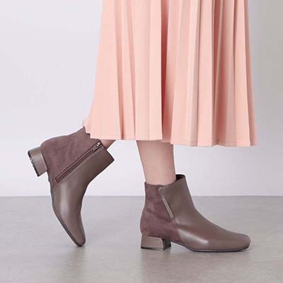 【撥水加工】テーン tehen スクエアトゥショートブーツ｜きらり金具がアクセント◎上品×歩きやすい大人のきれいめブーツ　スクエアトゥショートブーツ　TN6704 OAK 23.0