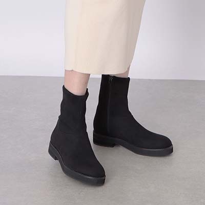 【撥水加工】テーン tehen  ビジュー付きソールで上品おしゃれ  3.5cmヒールで歩きやすい一足  カジュアルショートブーツ　TN6707 BLACK 23.0