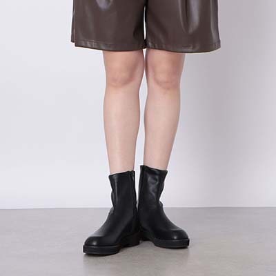 【撥水加工】テーン tehen  ビジュー付きソールで上品おしゃれ  3.5cmヒールで歩きやすい一足  カジュアルショートブーツ　TN6707 BLACK 23.0