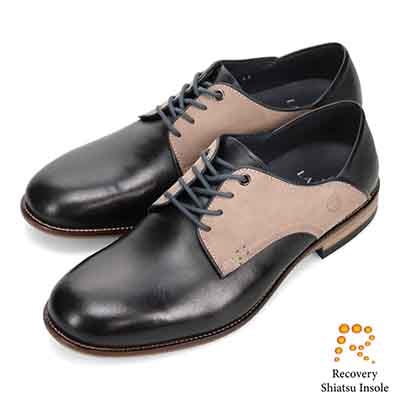ランバンオンブルー LANVIN en Bleu 「Recovery Shiatsu Insole」搭載で指圧効果により血行を115％促進。　異素材コンビネーション・レースアップシューズ　86331R BLACK 25.0