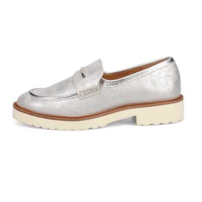 【撥水仕様】モデロ MODELLO 「リカバリーインソール」搭載で指圧効果により血行を115％促進。バー金具付き Recovery厚底ローファー　DML6061R SILVER 23.0