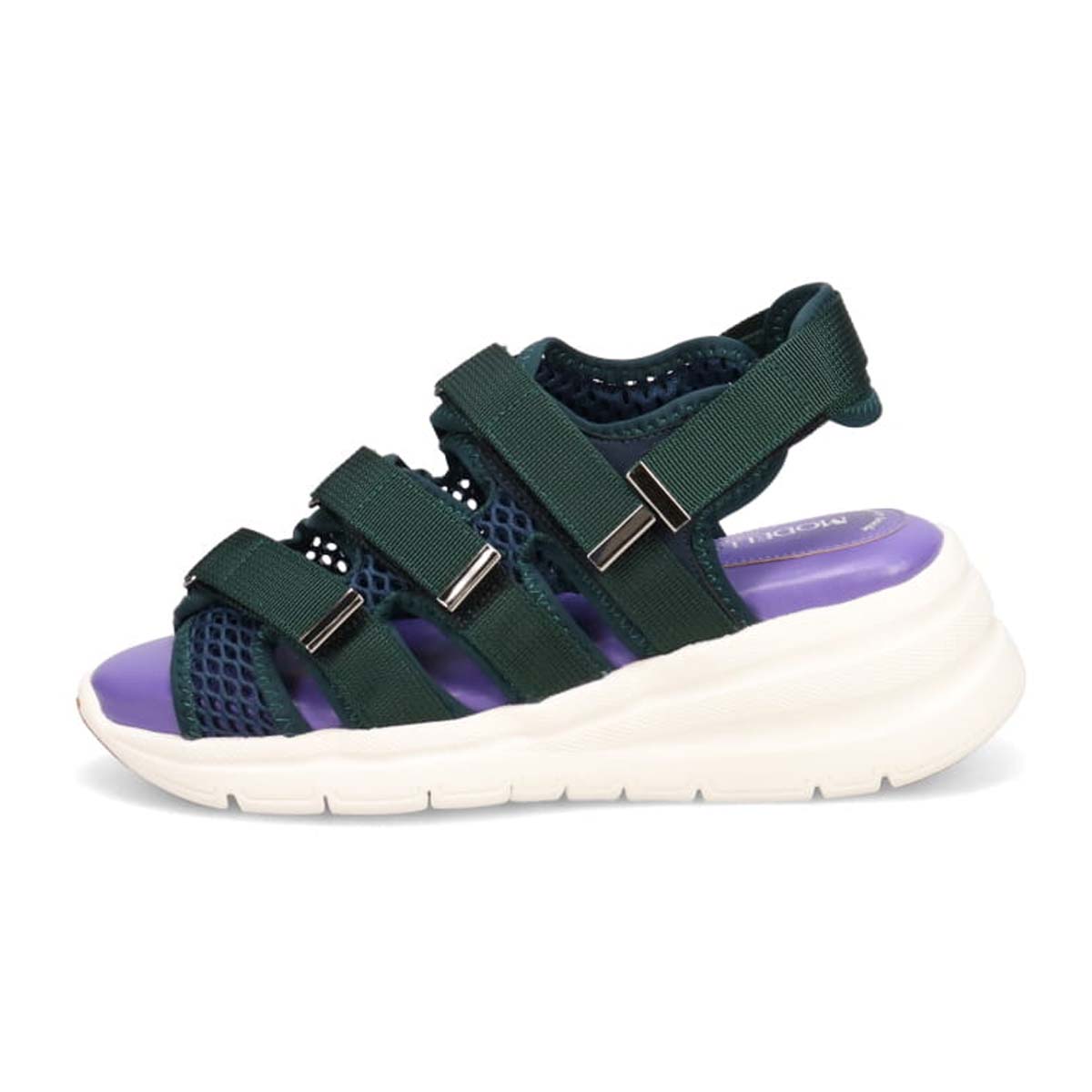 モデロ MODELLO 「リカバリーインソール」搭載で指圧効果により血行を115％促進。Recovery３本ベルトヒールアップスポーツサンダル　DML6063R NAVY 23.0