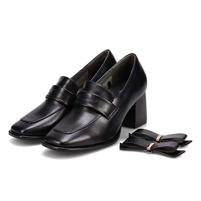 モデロ MODELLO 「リカバリーインソール」搭載で指圧効果により血行を115％促進。Recoveryチャンキーヒールローファー　DML6065R BLACK 23.0