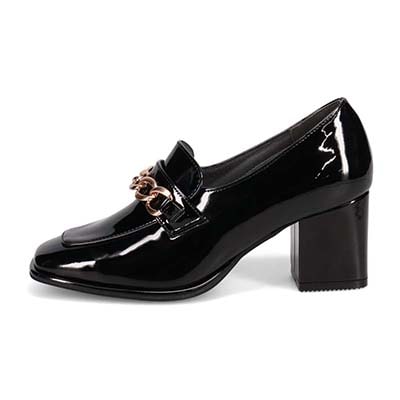 モデロ MODELLO 「リカバリーインソール」搭載で指圧効果により血行を115％促進。Recoveryチャンキーヒールローファー　DML6066R BLACK-ENAMEL 23.0