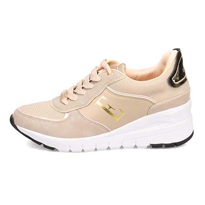 【4cm4時間防水設計】エル スポーツ ELLESPORT スッと履けるクイックフィット　レイン仕様  ニットレースアップスニーカー　ESP12595 BEIGE-M 23.0