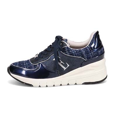 【4cm4時間防水設計】エル スポーツ ELLESPORT スッと履けるクイックフィット　レイン仕様  ニットレースアップスニーカー　ESP12595 NAVY-TX 23.0