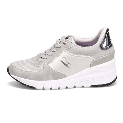 【4cm4時間防水設計】エル スポーツ ELLESPORT スッと履けるクイックフィット　レイン仕様  ニットレースアップスニーカー　ESP12595 SILVER 23.0