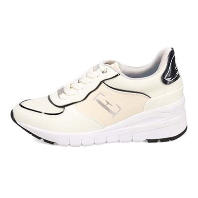 【4cm4時間防水設計】エル スポーツ ELLESPORT スッと履けるクイックフィット　レイン仕様  ニットレースアップスニーカー　ESP12595 WHITE 23.0