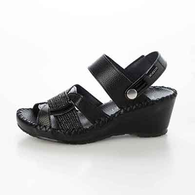 エル スポーツ ELLESPORT　伸びるラフィア2WAYウェッジサンダル BLACK 23.0