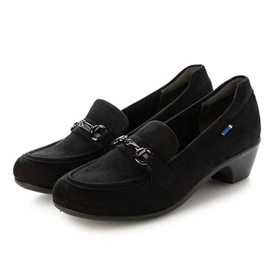 エル スポーツ ELLESPORT  ウェッジヒールで歩きやすい♪足馴染み抜群のソフトストレッチ素材  ビットローファー　ESP14710 BLACK-SILKY 23.0