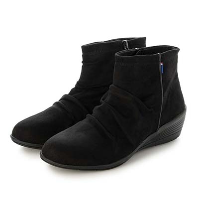 エル スポーツ ELLESPORT  軽くて歩きやすい、スエード調素材のエレガントな一足  軽量ウェッジショートブーツ　ESP14711 BLACK-SILKY 23.0