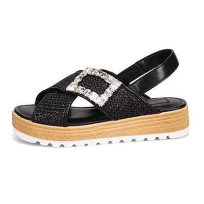 HIROKO KOSHINO 大人可愛いジュート調 グリッターサンダル　HKL1500 BLACK M　(23.0～23.5)