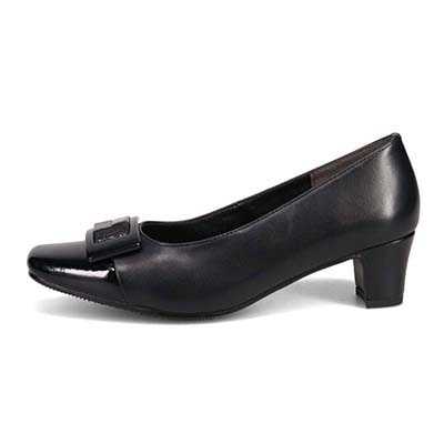 HIROKO KOSHINO ラインの綺麗なバックルモーチーフ飾り付き デザインパンプス HKL7502 BLACK 23.0