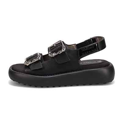 HIROKO KOSHINO 上品なバックル付き厚底サンダル　HKL8011 BLACK M　(23.0～23.5)