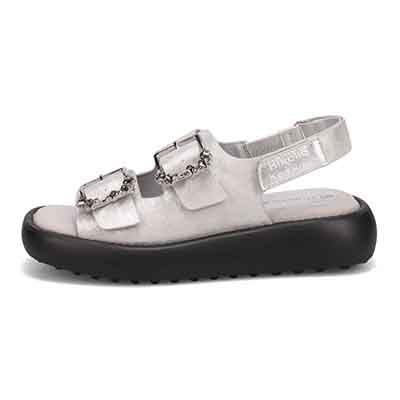 HIROKO KOSHINO 上品なバックル付き厚底サンダル　HKL8011 SILVER M　(23.0～23.5)