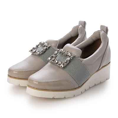 【撥水加工】HIROKO KOSHINO FEMME　ビジューオーナメントが綺麗なエレガンスカジュアルシューズ　HRL1004 L-GRAY M　(23.0～23.5)