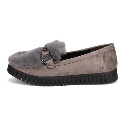 【撥水加工】HIROKO KOSHINO FEMME　モカにファーをあしらったフェミニンテイスト モカシンシューズ　HRL1010 GRAY M　(23.0～23.5)
