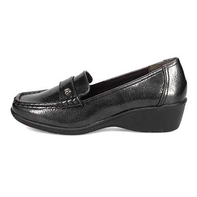 【撥水加工】HIROKO KOSHINO FEMME　超軽量ウエッジソール カジュアルモカシンパンプス　HRL2009 GRAY-ENAMEL 23.0