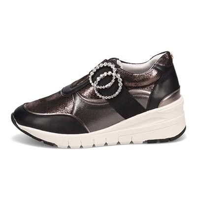 HIROKO KOSHINO FEMME　ラインストーンバックル付き エレガントスニーカー　HRL2025 BLACK/ETHANE 23.0