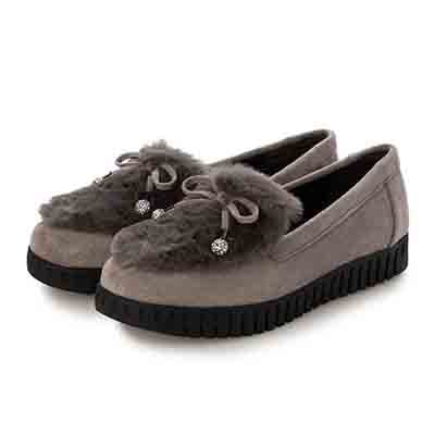 HIROKO KOSHINO FEMME フェイクファーとラインストーンボールが大人可愛いモカシン HRL2033 GRAY 23.0