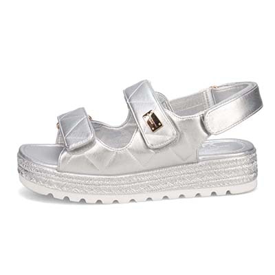 HIROKO KOSHINO FEMME キルティングとジュート風の厚底ソールが大人可愛いサンダル　HRL6000 SILVER M　(23.0～23.5)