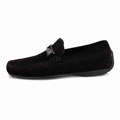 ランバンコレクション LANVIN COLLECTION 「Recovery Shiatsu Insole」搭載で指圧効果により血行をよくする。メタルパーツ付きスリッポンローファー　LV1018XR BLACK-VELOURS 25.0