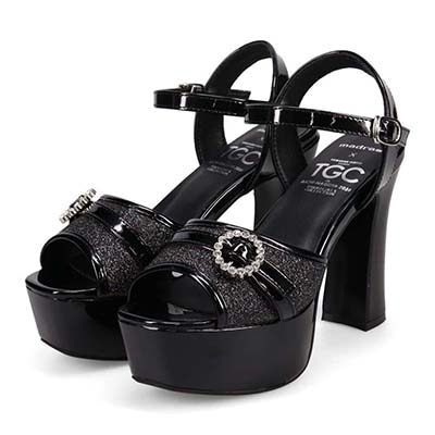 TGC×madras　「特別な日は、足元から可愛く！」そんな願いを叶える TGC in あいち・なごや 2026 出演モデル着用シューズ　厚底グリッターサンダル　MAL7582TGC BLACK M（23.0cm～23.5cm）