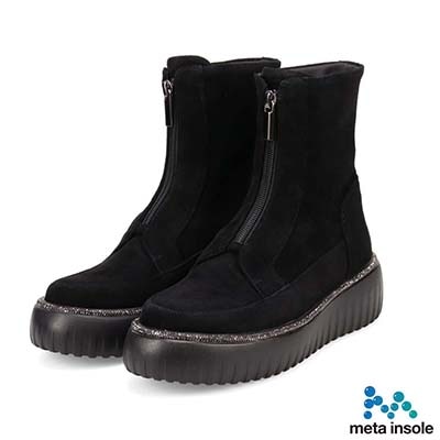 マドラス madras 特許　リカバリーメタインソール搭載  煌めくルーチェがアクセントのフロントジップ厚底ブーツ　MAL9147MT BLACK-SILKY 23（23.0～23.5cm相当）