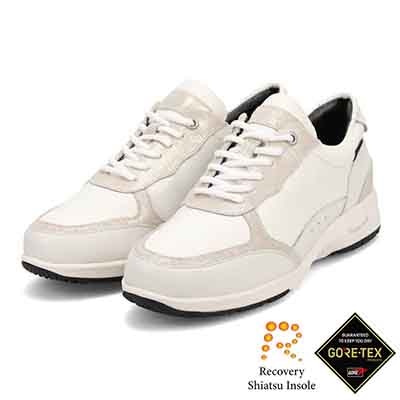 【GORE-TEX】マドラスウォーク madras Walk 「Recovery Shiatsu Insole」搭載で指圧効果により血行をよくする。旅行に最適 ウォーキングレザースニーカー　MWL1204R WHITE 23.0