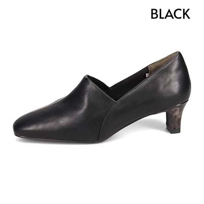 テーン tehen 柔らかなストレッチ素材が甲にやさしくフィット。甲深ストレッチパンプス TN1781 BLACK（ヒール部分：エナメル柄素材） 23.0