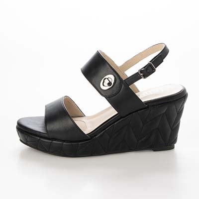 テーン tehen 高級感あふれる質感と、安定の7.5cmヒールで夏のお出かけをエレガントに。ウェッジサンダル　TN1808 BLACK 23.0