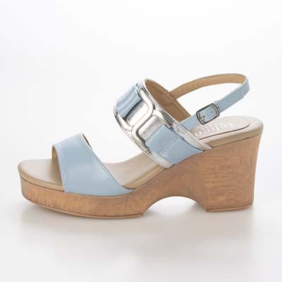 テーン tehen ウッド調のヒールが夏らしいアクセント。7.5cm大人の厚底ウェッジサンダル　TN2305 BLUE/C M　(23.0～23.5)