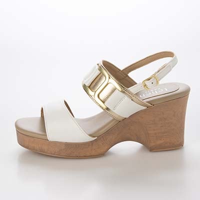テーン tehen ウッド調のヒールが夏らしいアクセント。7.5cm大人の厚底ウェッジサンダル　TN2305 WHITE/C M　(23.0～23.5)