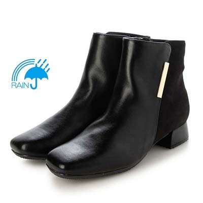 【撥水加工】テーン tehen スクエアトゥショートブーツ｜きらり金具がアクセント◎上品×歩きやすい大人のきれいめブーツ　スクエアトゥショートブーツ　TN6704 BLACK 23.0