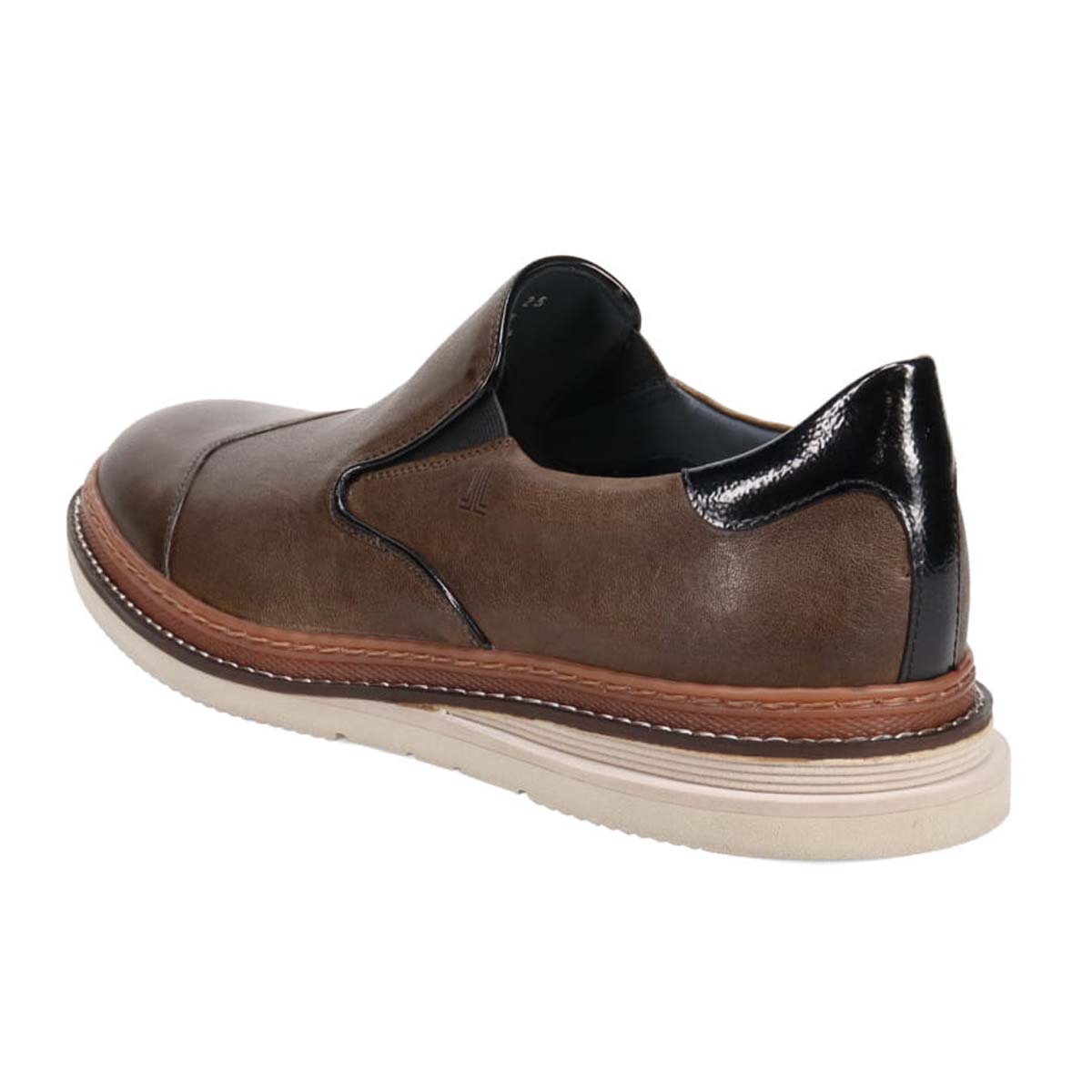 ランバンオンブルー LANVIN en Bleu  異素材MIXアシンメトリーサイドエラスティックスリッポンスニーカー　86554 KHAKI 25.0