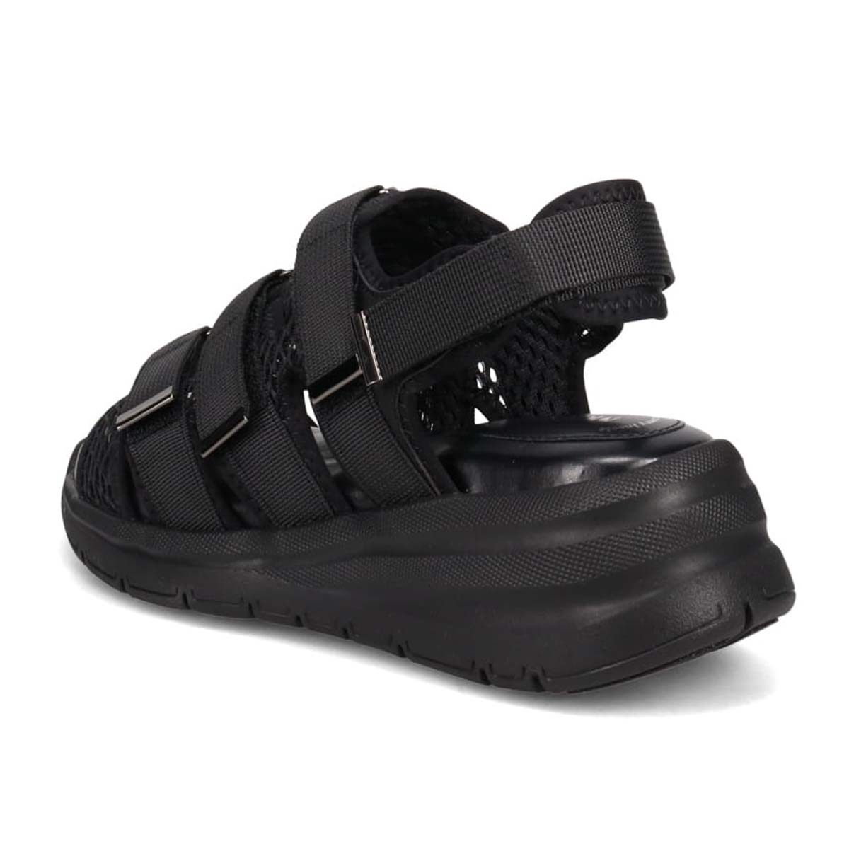 モデロ MODELLO 「リカバリーインソール」搭載で指圧効果により血行を115％促進。Recovery３本ベルトヒールアップスポーツサンダル　DML6063R BLACK 23.0