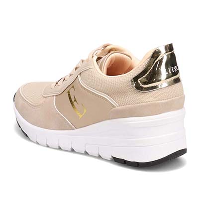【4cm4時間防水設計】エル スポーツ ELLESPORT スッと履けるクイックフィット　レイン仕様  ニットレースアップスニーカー　ESP12595 BEIGE-M 23.0