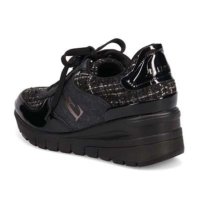 【4cm4時間防水設計】エル スポーツ ELLESPORT スッと履けるクイックフィット　レイン仕様  ニットレースアップスニーカー　ESP12595 BLACK-TX 23.0